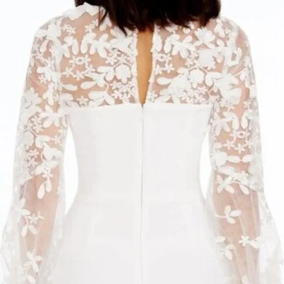 Dress the Population White Mila XS Lace Long Sleeve Jumpsuit